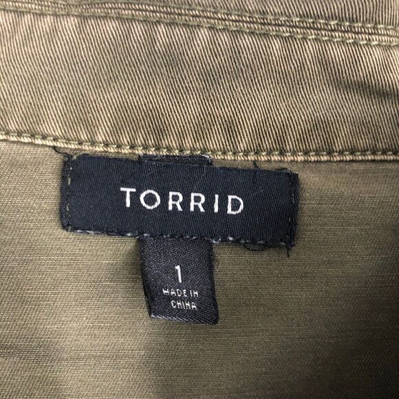 Torrid Army Green Military Cargo Jacket w/Blingy Chest Pockets, SZ 1 (14/16) - Picture 5 of 7